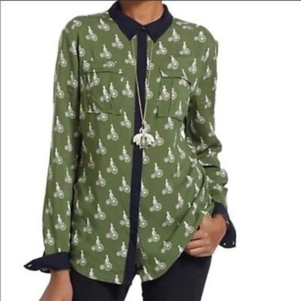 Green Bicycle Pattern Button-Up Shirt